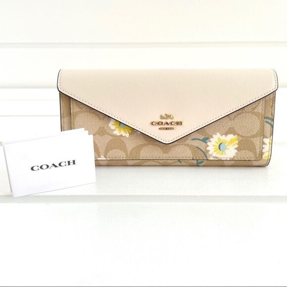 Coach Slim Envelope Wallet In Signature Canvas With Daisy Print New with tags - Picture 1 of 16